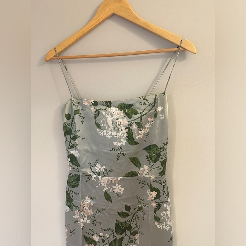 NEW Reformation Frankie Long Silk Dress in Tea Garden Green Floral | size 2 - Picture 10 of 12